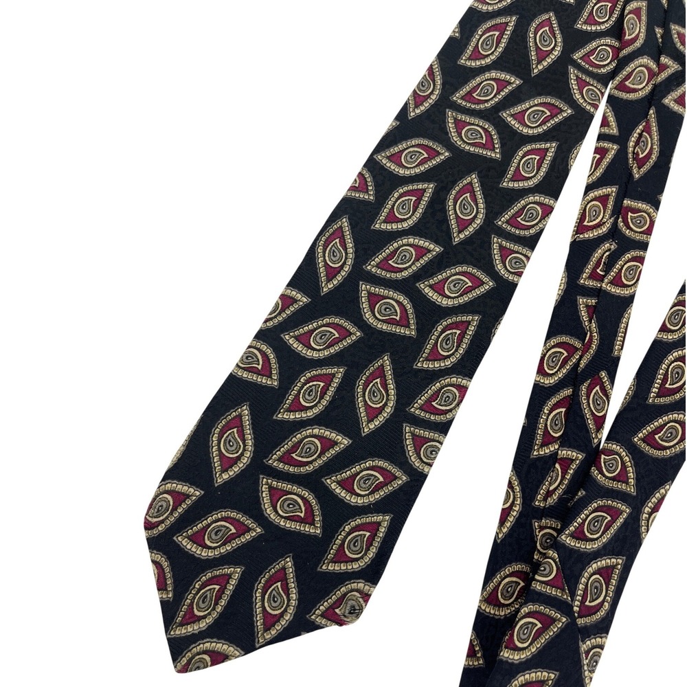 Robert Talbott Best of Class Silk Tie Black Burgundy Gold Geometric 59x3.5 Italy